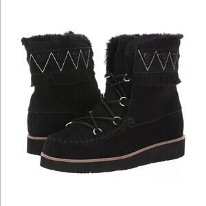 NWOT Jack Rogers Black Vera Suede Lace Up Fur Lined Waterproof Boots 8